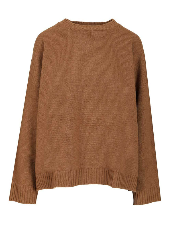 Crew Neck Sweater In Wool Yarn Knitwear Brown