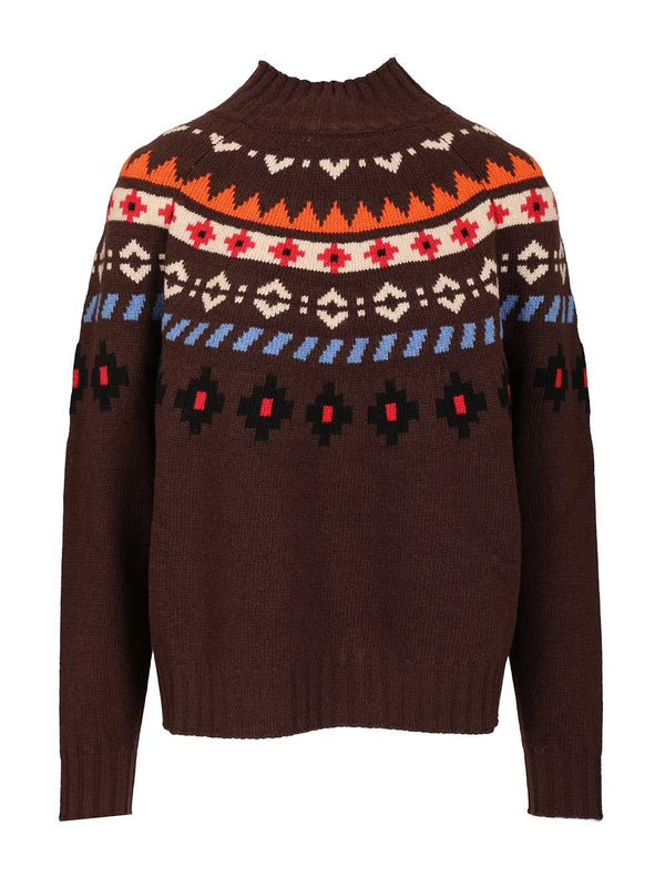Jacquard Wool Sweater Knitwear Brown