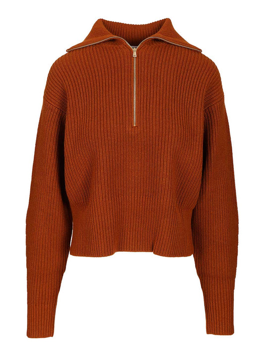 Zip-Up Sweater Knitwear Brown