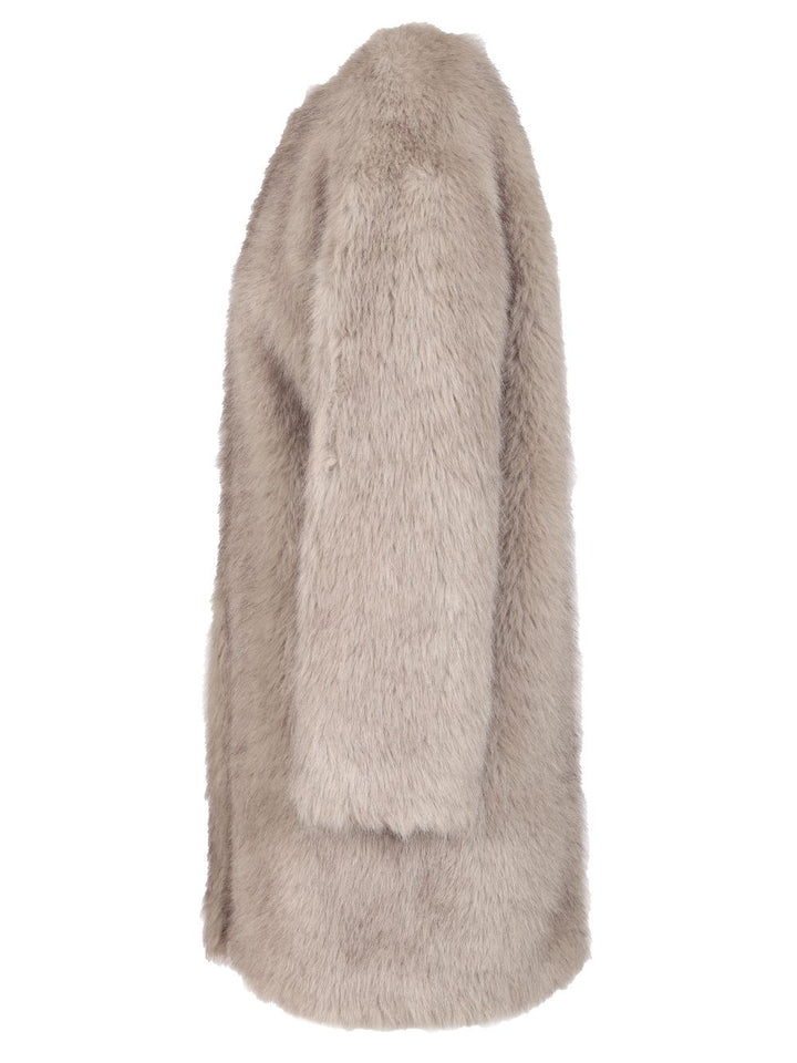 Max Mara Studio Coat In Faux Fur Effect Fabric Coats - Grey | 79f19c822436ec577d0c27da2262a01b6c6e703e
