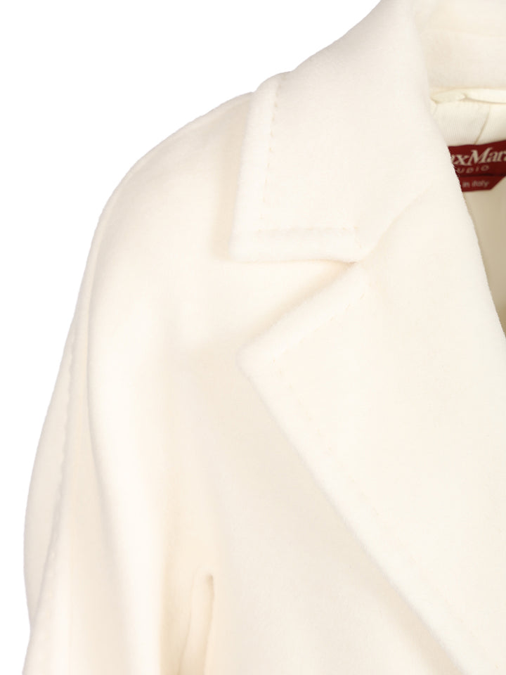 Max Mara Studio Double-Breasted Coat Coats - White | 5336a541a124334be28dba1d4d8f6a37c40b8473