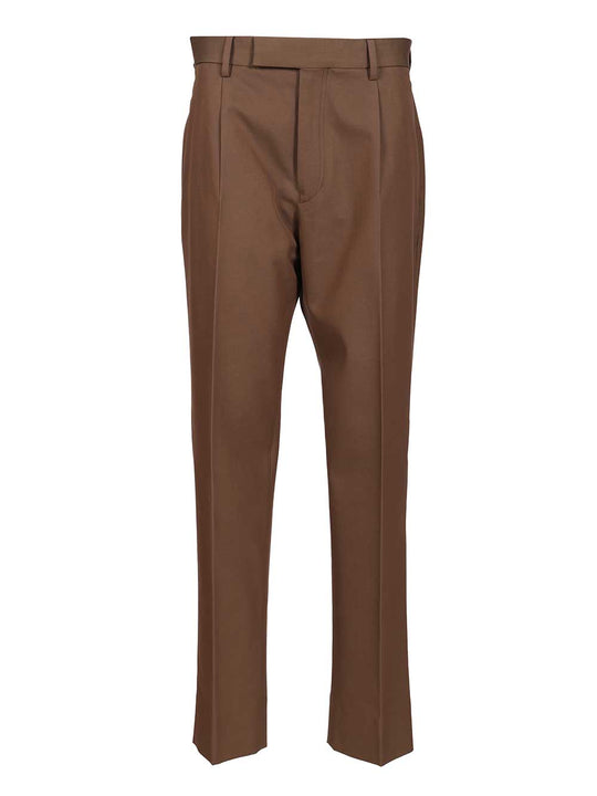 Dark Foliage Cotton And Wool Trousers Brown