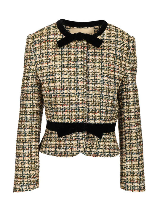 Velvet Bow Tweed Jacket Jackets Multicolor