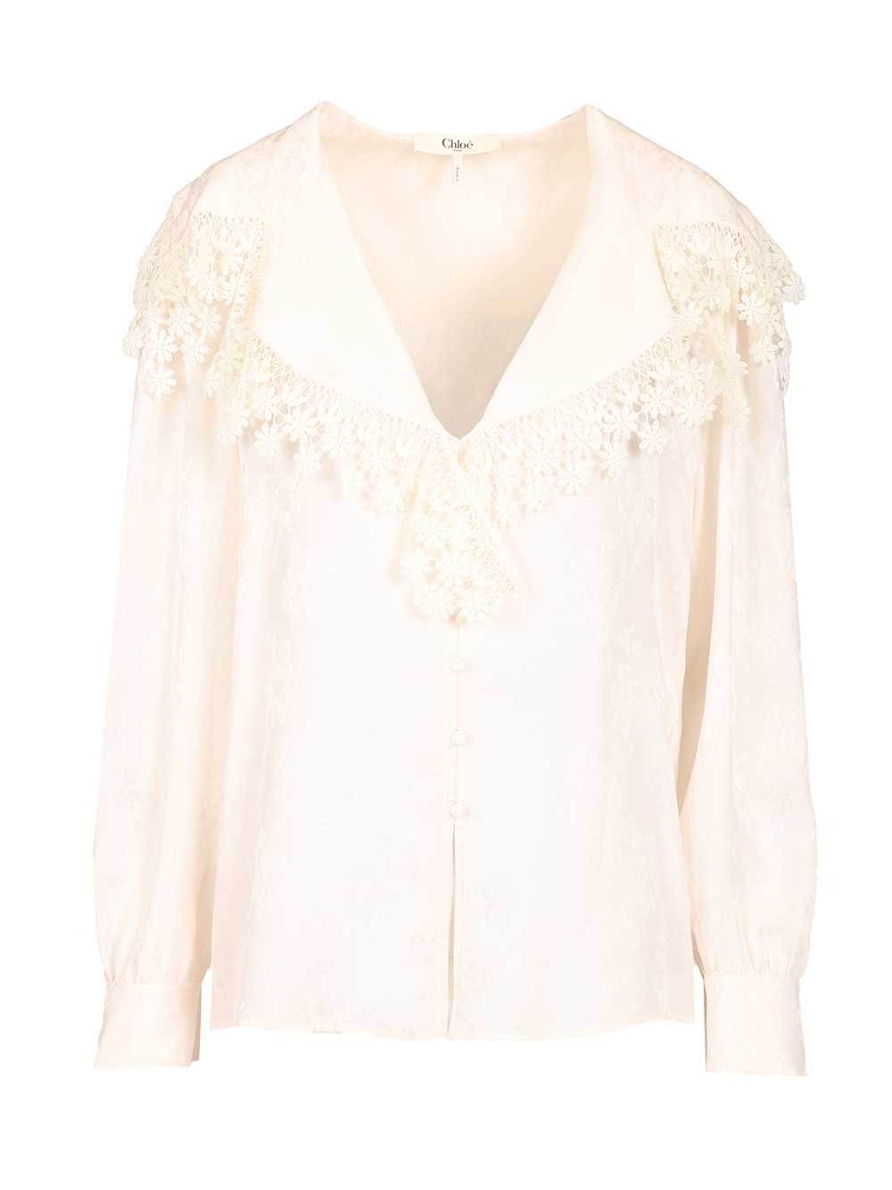 Chloe' Blouse With Maxi Collar Shirts - White | dca74fc8230d481c1c719a984fccc2686faf3866
