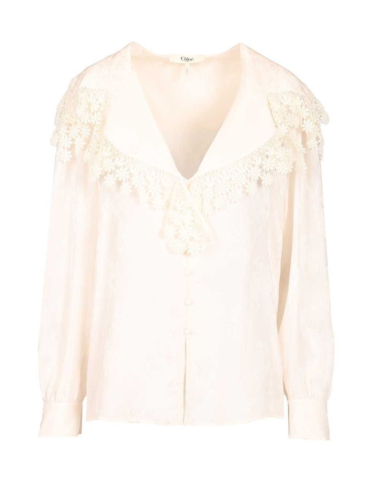Chloe' Blouse With Maxi Collar Shirts - White | 9094e60e22398d530af332a7f2749d266be93f48