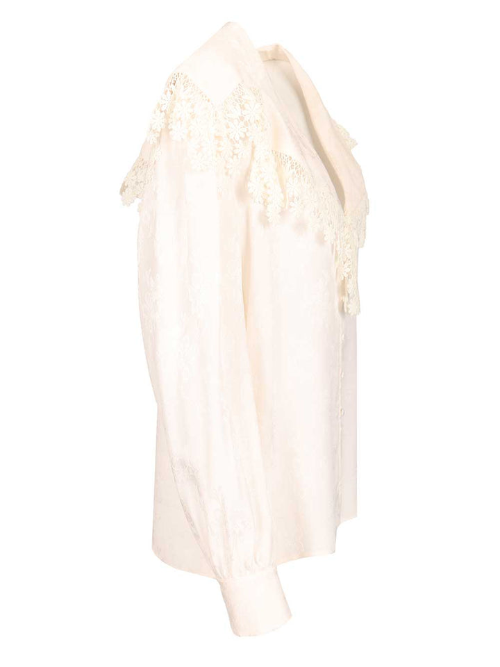 Chloe' Blouse With Maxi Collar Shirts - White | cc1c8b0d28142fdc3f248732e72b984770b79ccb