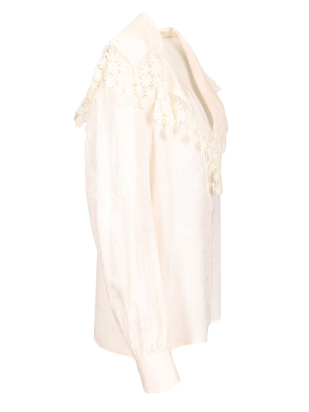 Chloe' Blouse With Maxi Collar Shirts - White | cc1c8b0d28142fdc3f248732e72b984770b79ccb
