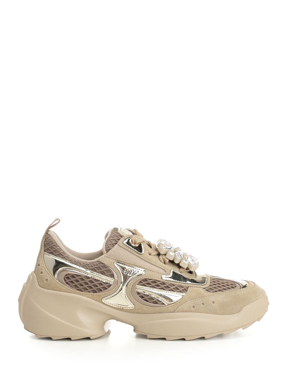 Roger Vivier Viv' On The Run Sneakers Lace-Up Shoes - Beige | a8eedb59b3e4b26f06571e476d535d67649e7918