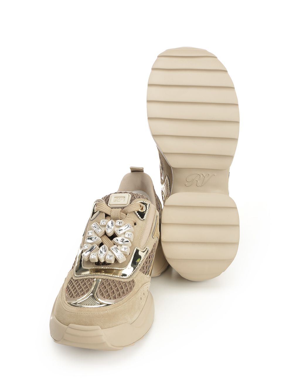 Roger Vivier Viv' On The Run Sneakers Lace-Up Shoes - Beige | 6ed4cd9be8e63c860e11f493a888333535f38e33