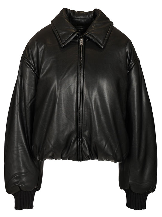 Bomber Jacket Crafted From Faux Leather Leather Jackets Black