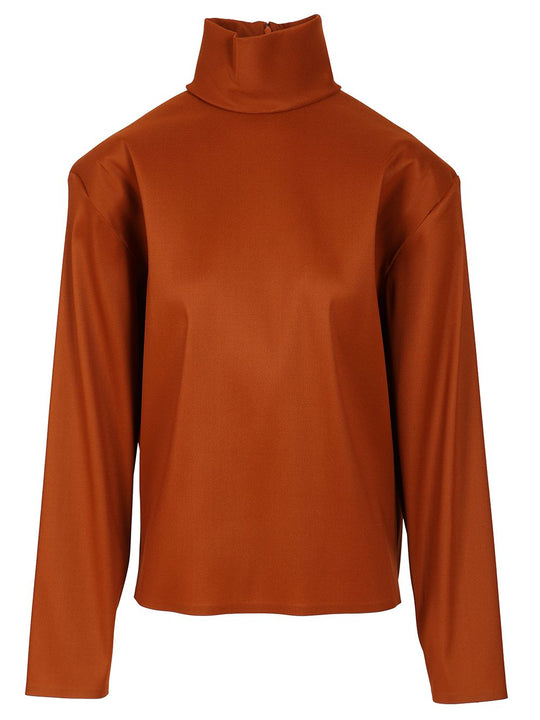 Silk High-Neck Top Tops Brown