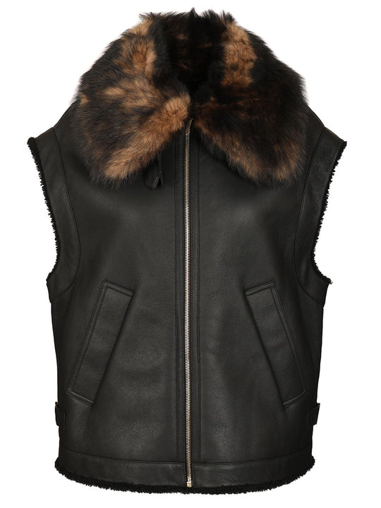 Black Nappa Leather Vest Coats Black
