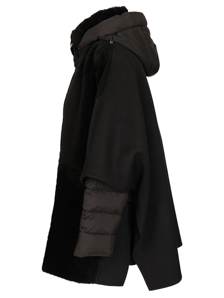 Moorer Raja Shearling Cape Coats - Black | 6ae61c126f9f40918d3a6a515ea591ff1d43dea4