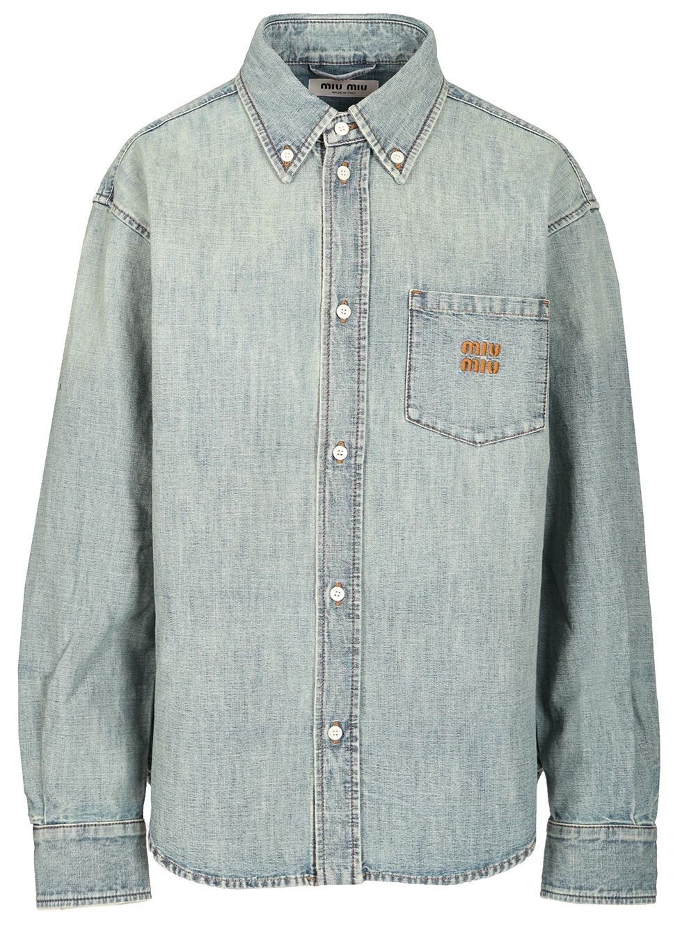 Miu Miu Long-Sleeved Chambray Denim Shirt Casual - Light blue | d9c6f6adf6bec565b59b569209e0ba671ddef240