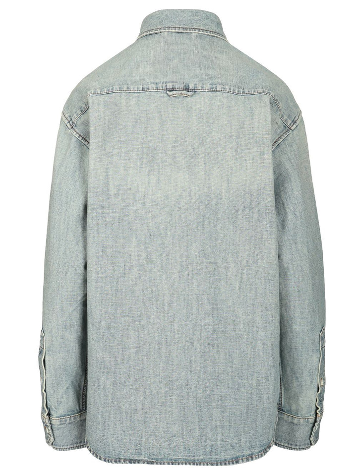 Miu Miu Long-Sleeved Chambray Denim Shirt Casual - Light blue | 5b43106105b10f0c24403226b6d2e6d54e270b64
