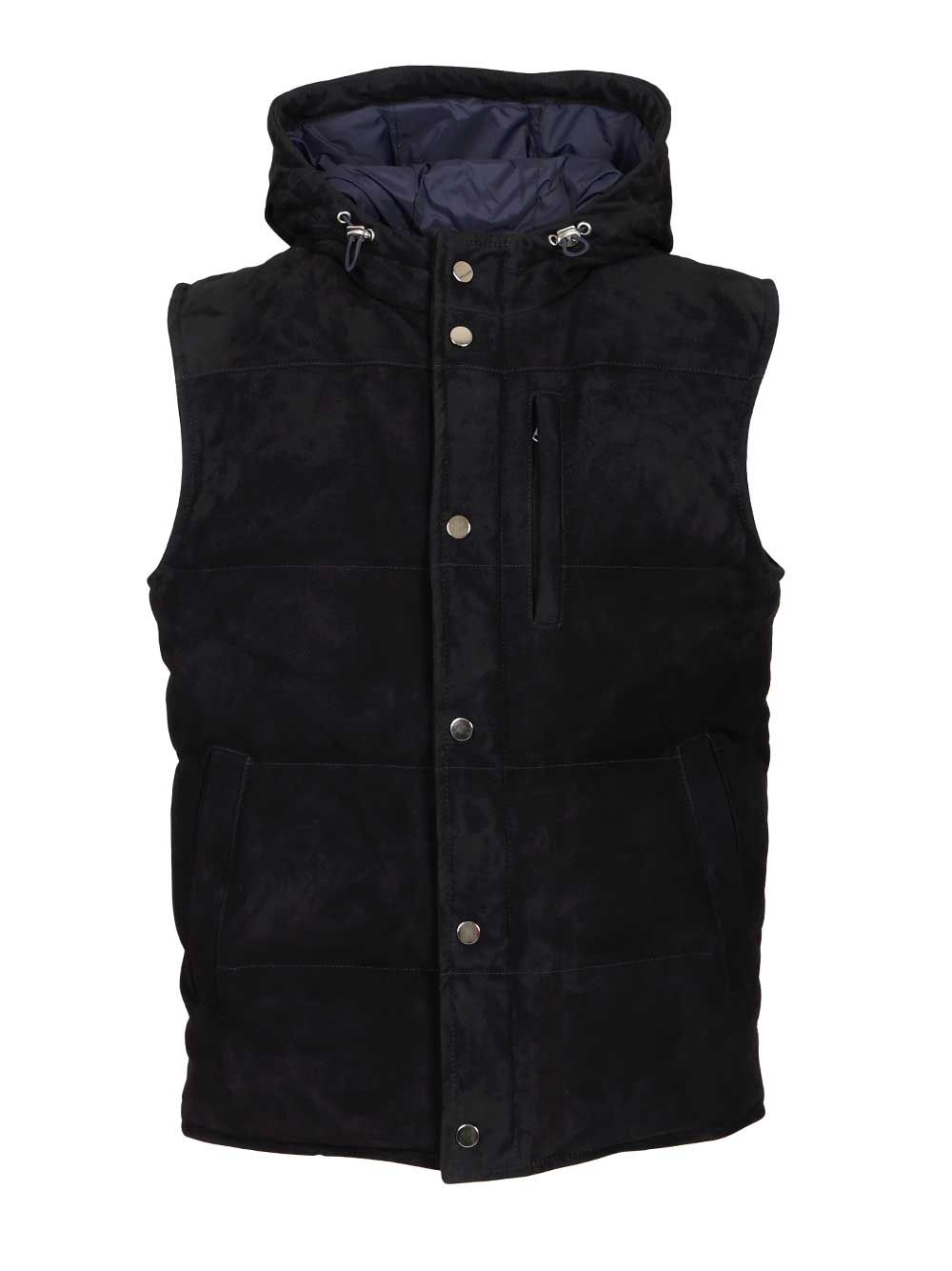 Al Duca D'Aosta Suede Hooded Vest Jackets - Blue | 0f130b245b62860e9103dfb4634f42aed1f6232d