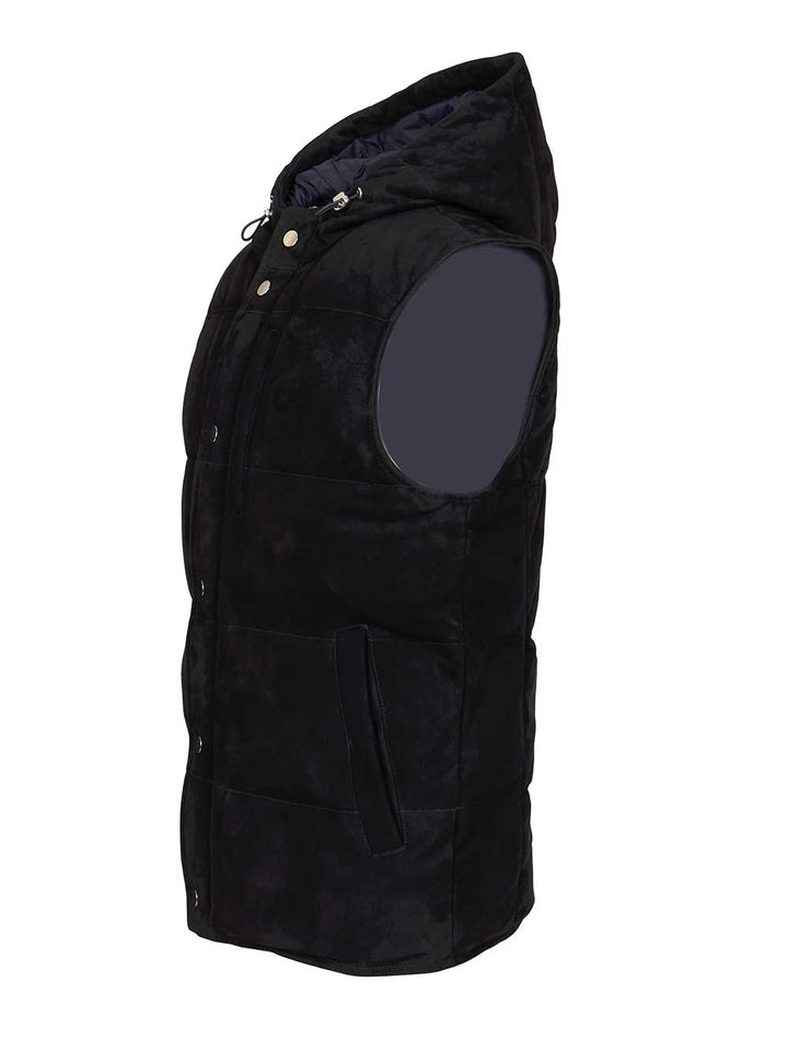 Al Duca D'Aosta Suede Hooded Vest Jackets - Blue | 8b459afef07886174cf251b6eb0caa3bc1d32aeb