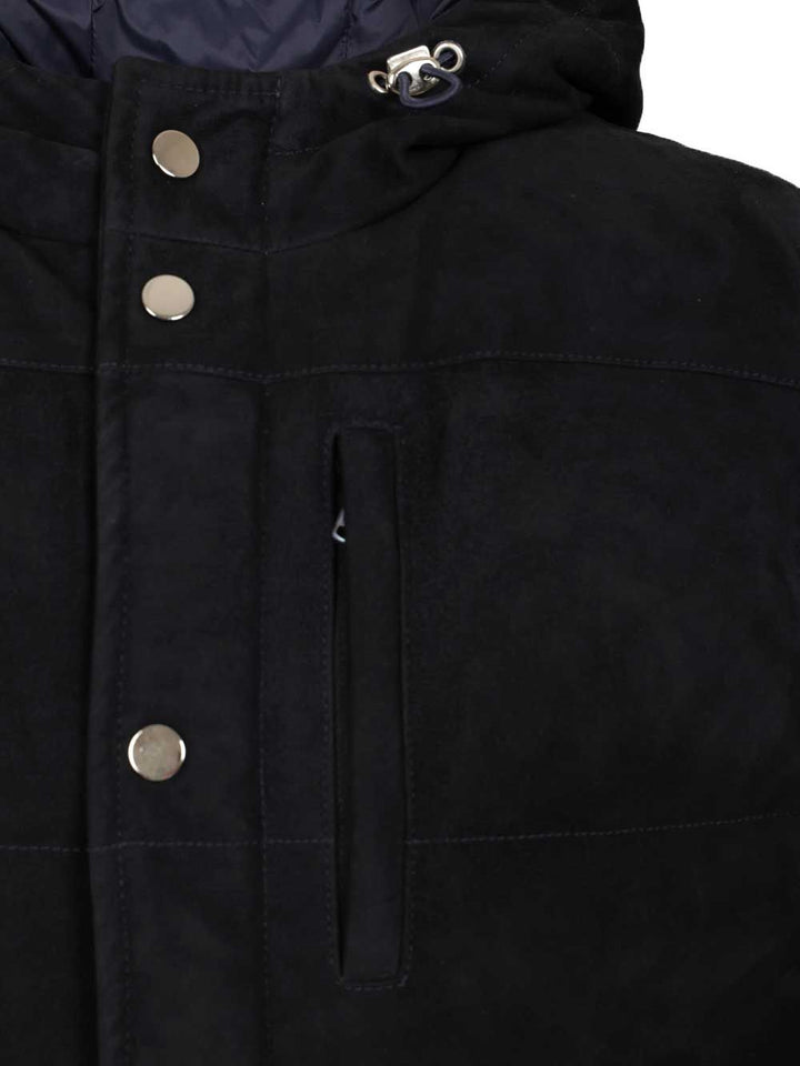 Al Duca D'Aosta Suede Hooded Vest Jackets - Blue | 756d701866f7271c5ed59dcadaa614a67f545d60