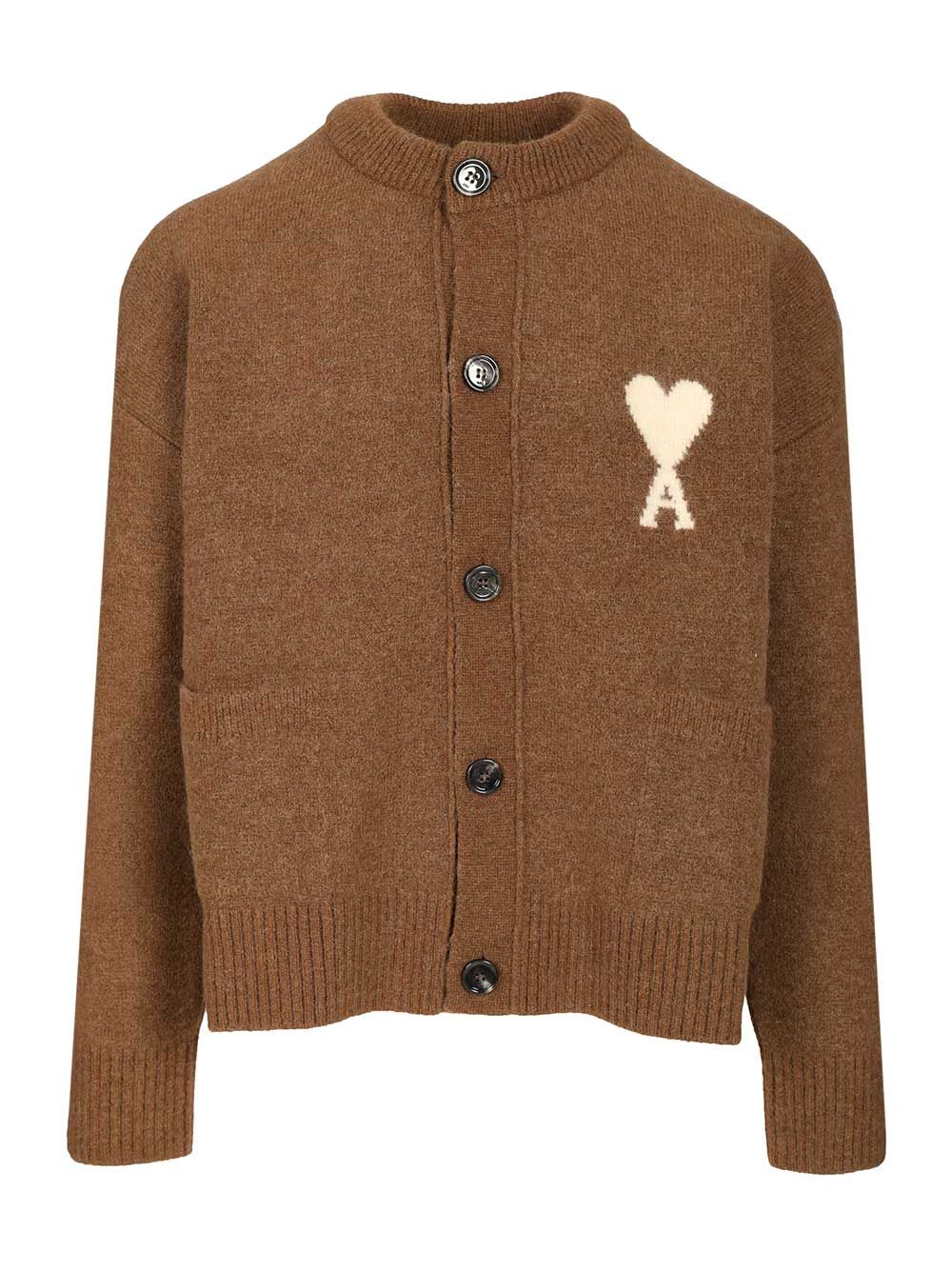 Ami Wool Cardigan Knitwear - Brown | df89504d47095bc298457bbc6ba5e56c48af7606