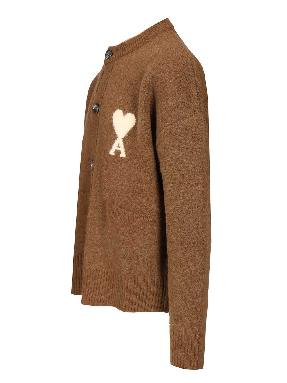 Ami Wool Cardigan Knitwear - Brown | feeae4622b1307fa0ee68859112d8a8b32d3106f