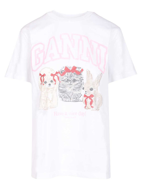 Basic Cotton Jersey Cute Animals T-Shirt White