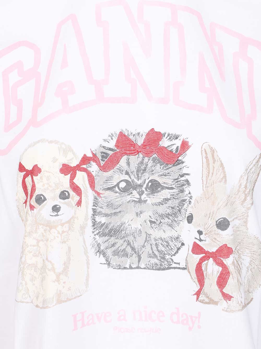 Ganni Basic Cotton Jersey Cute Animals T-Shirt - White | 0831c90ab948e6bdf8cbc0a371497895b79b80d2