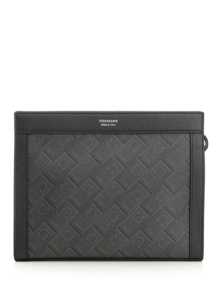 Ferragamo Pouch Monogram Wallets - Black | e76a52cbfeaa5ca51c104cfc9082108b267b34ec
