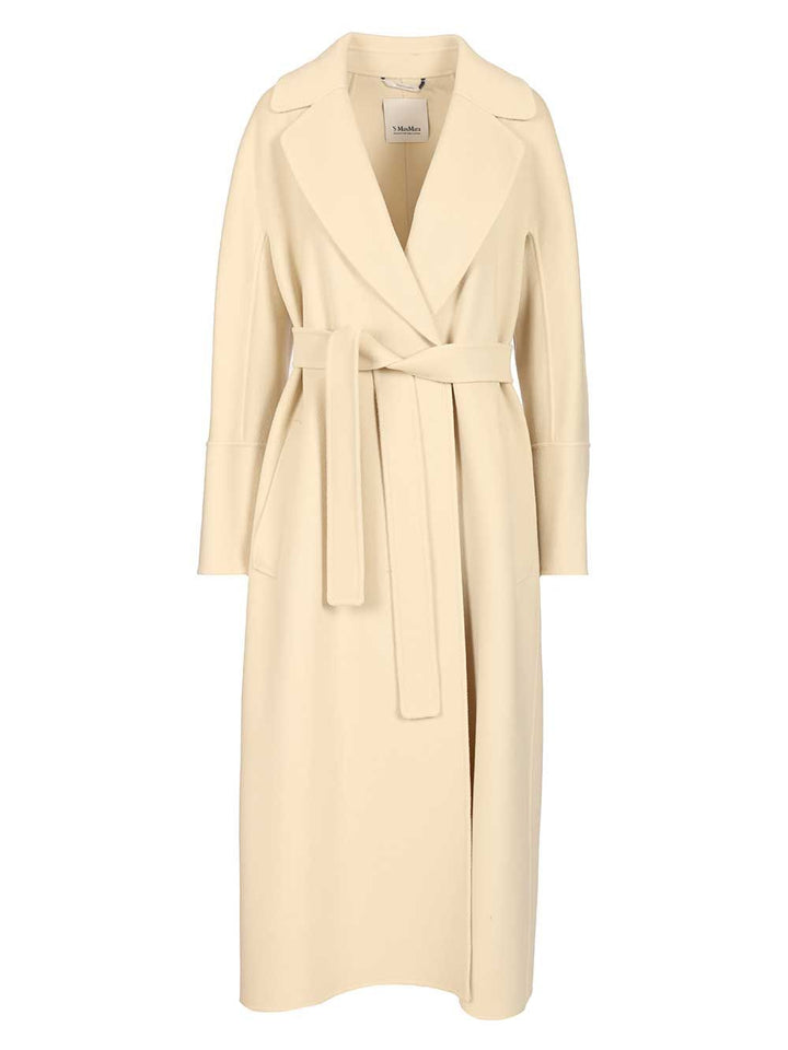 'S Max Mara Elisa Long Wool Belted Coat Coats - White | 44708c3f5501120909076d4fd567ab247d81857a