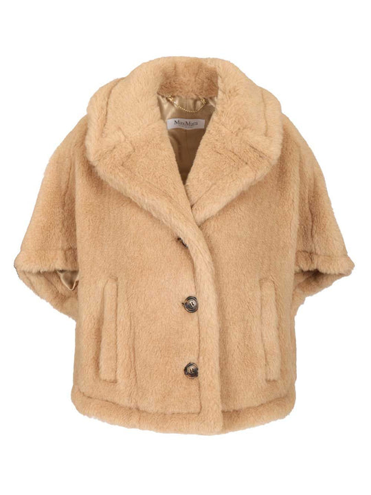 Corvino4 Alpaca-Cashmere- Silk Teddy Cape Coats Beige