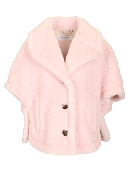 Corvino1 Alpaca-Cashmere- Silk Teddy Cape Coats Rose