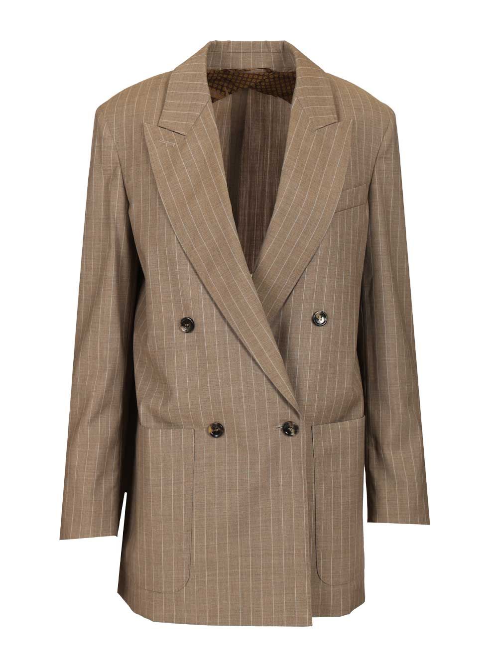 Max Mara Acciaio Double Breasted Oversized Pinstripe Blazer Jackets - Brown | ccbd5d3638ffe721cd0c025c46fdbb6359aeb898