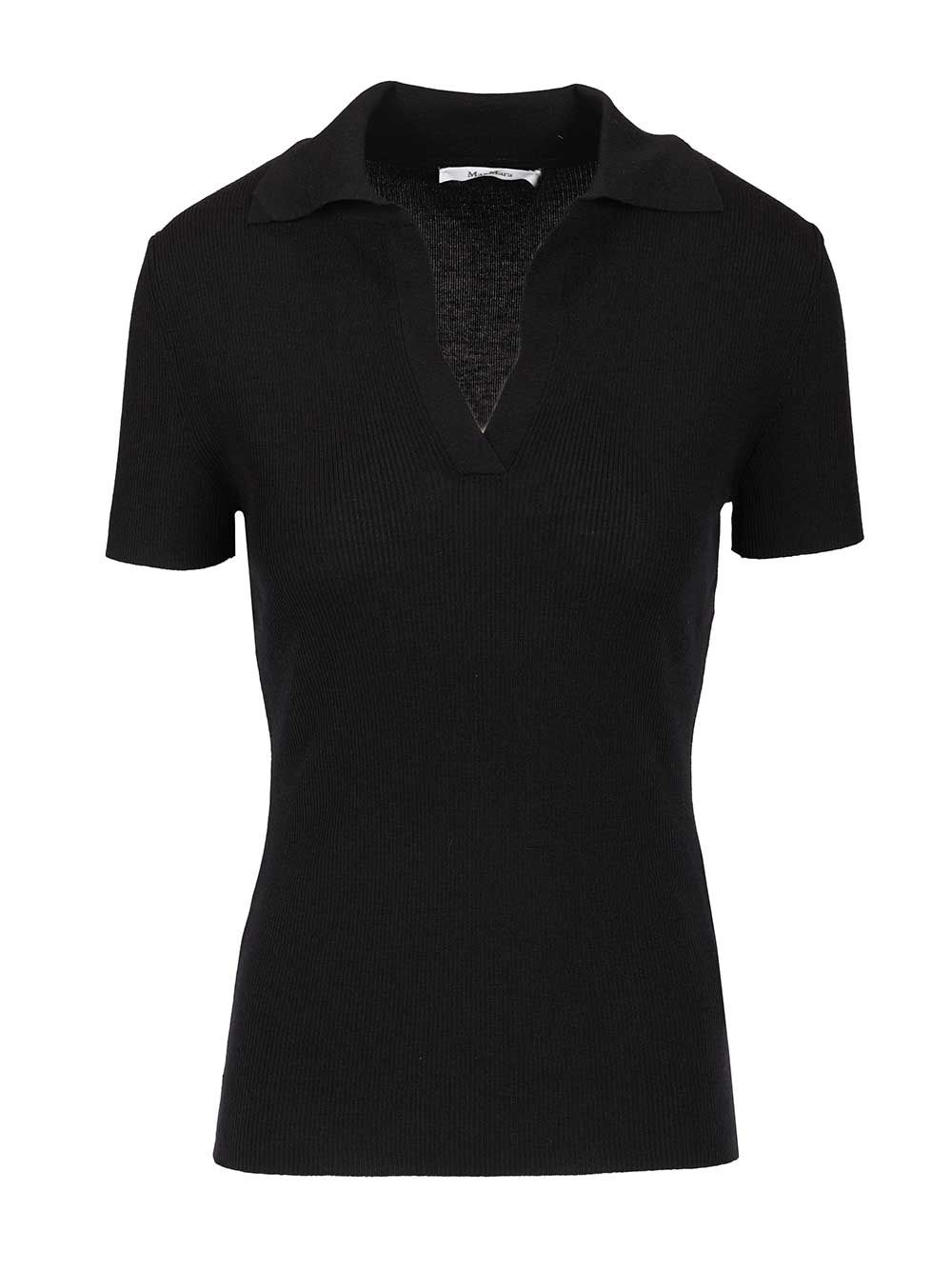 Max Mara Ribbed Wool Polo Shirt Knitwear - Black | 612f73538ac092e70db39ff9ad6cb6d21da6e78d