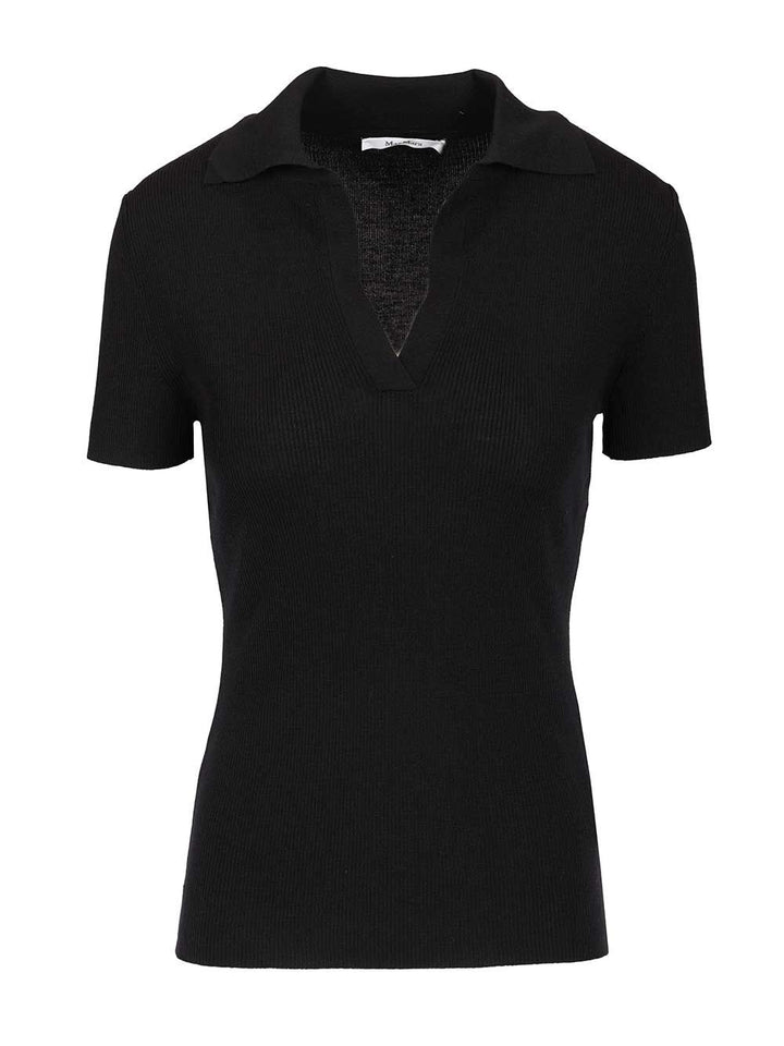 Max Mara Ribbed Wool Polo Shirt Knitwear - Black | 612f73538ac092e70db39ff9ad6cb6d21da6e78d