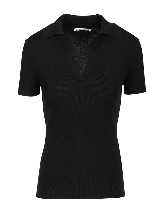 Ribbed Wool Polo Shirt Knitwear Black