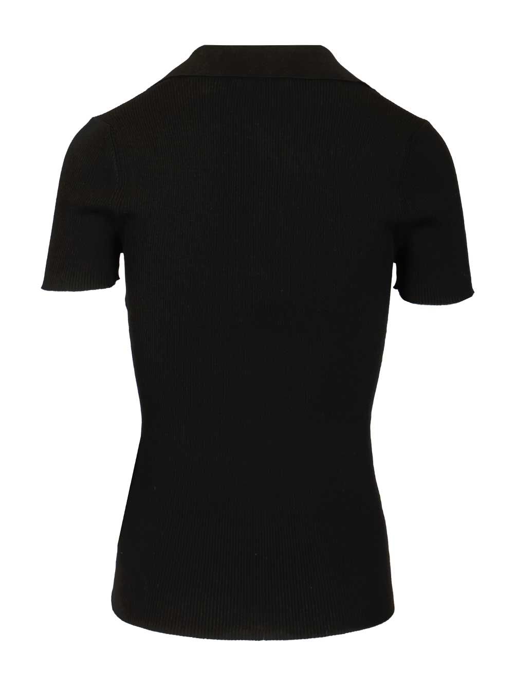Max Mara Albero Ribbed Short Sleeve Wool Polo Knitwear - Black | 7e28f77e24004a1ebf0b0cfbe4e28ade705e26b8