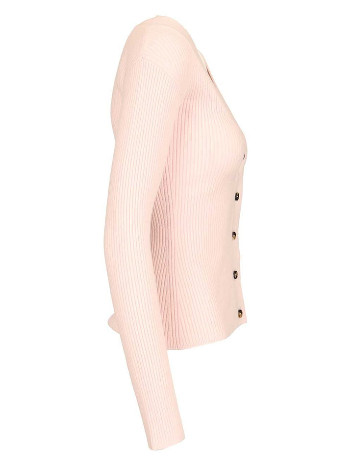 Max Mara Gioiosa V Neck Ribbed Cardigan Wool Cashmere Knitwear - Rose | 49d445aaf0ba3d91b5a77afacd68793eb8dec3a5