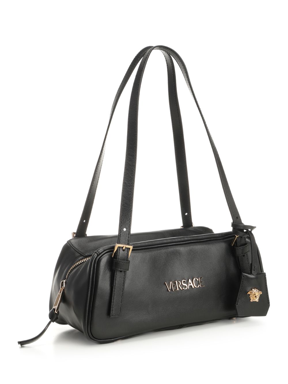 Versace Versace Tag Bowling Bag In Nappa Leather Shoulder Bags - Black | b9e122b025eb3460aad7d9a3f7fe7fcdd24d6ddf