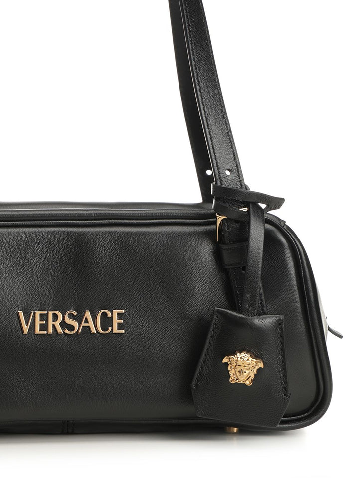 Versace Versace Tag Bowling Bag In Nappa Leather Shoulder Bags - Black | 87179c8e58262b5e34666594a545c03b226c6389