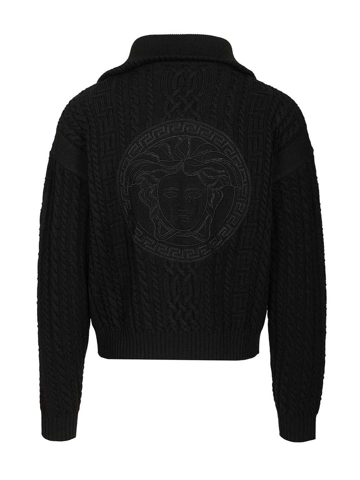 Versace Zip-Up Sweater With Embroidery Knitwear - Black | 6bb5f3311a5f675c5df97547129b3674fa3baa22