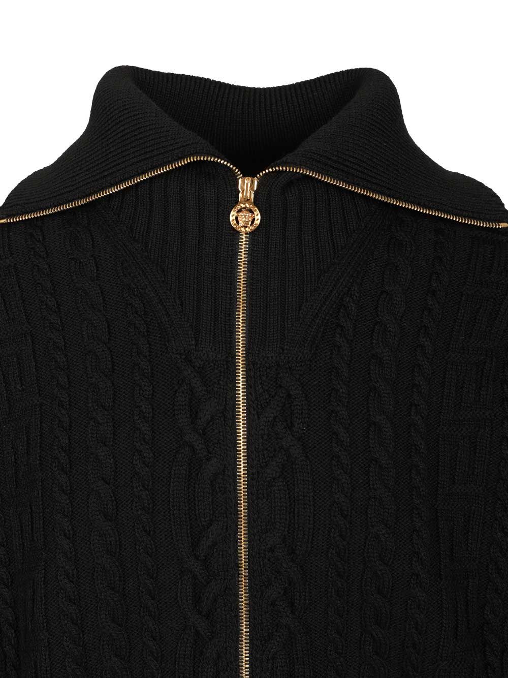 Versace Knit Sweater Mixed Stitches + Medusa Regen. Wool Sweatshirts - Black | 52bdd2b5c4e5da9ccbe22ee2d071a38ddd5b940c