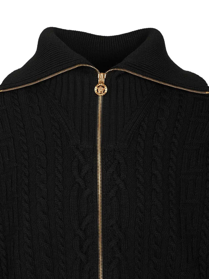 Versace Knit Sweater Mixed Stitches + Medusa Regen. Wool Sweatshirts - Black | 52bdd2b5c4e5da9ccbe22ee2d071a38ddd5b940c