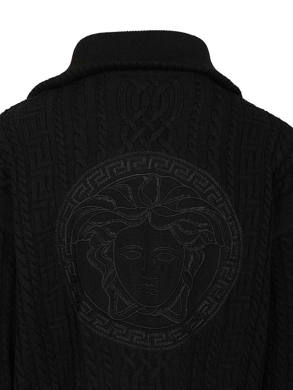 Versace Zip-Up Sweater With Embroidery Knitwear - Black | 9030cec0c09f8d57f1a51b6a434dacd206555c4e