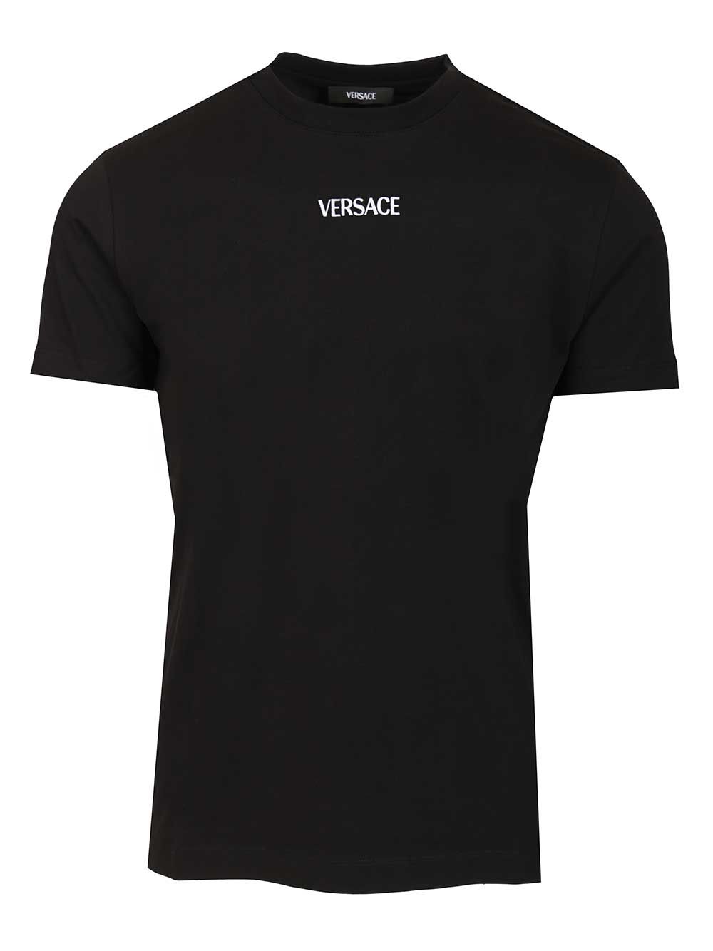 Versace Cotton Jersey Fabric + Versace Writing Embroidery T-Shirt - Black | 6ba9b3924c90afcd0128da78a79adbe8821575d6