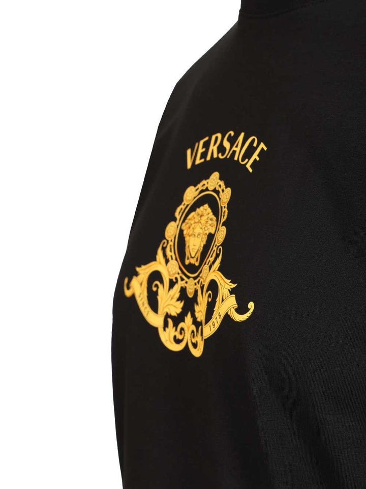 Versace Compact Cotton Jersey Fabric + Medusa Crest Print T-Shirt - Black | 54bf1701f7160864d66a190dde35ba0fa4409d1e