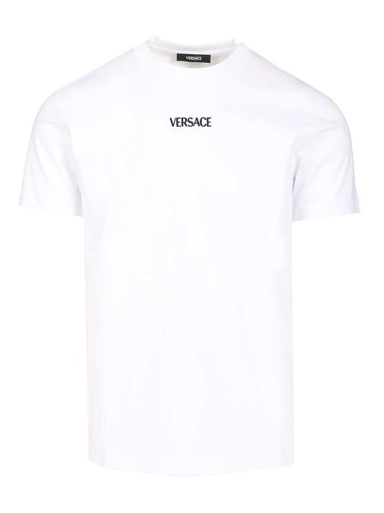 Cotton Jersey Fabric + Versace Writing Embroidery T-Shirt White