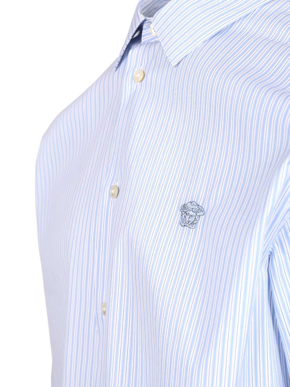 Versace Informal Shirt Striped Poplin + Medusa Embroidery Shirts - Light blue | 11ec3c3d5a09b7c87fa9700036ad9fa809d32417