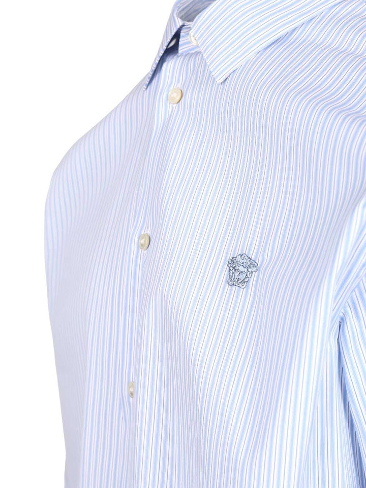 Versace Informal Shirt Striped Poplin + Medusa Embroidery Shirts - Light blue | 11ec3c3d5a09b7c87fa9700036ad9fa809d32417