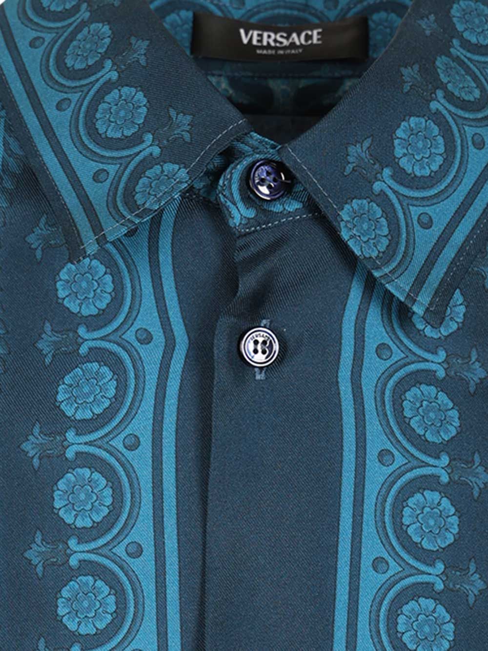 Versace Informal Shirt Silk Twill Fabric  Barocco 92 Print Shirts - Blue | c6c57e8a17653fc698b9da7e4d1971a55ff454ff
