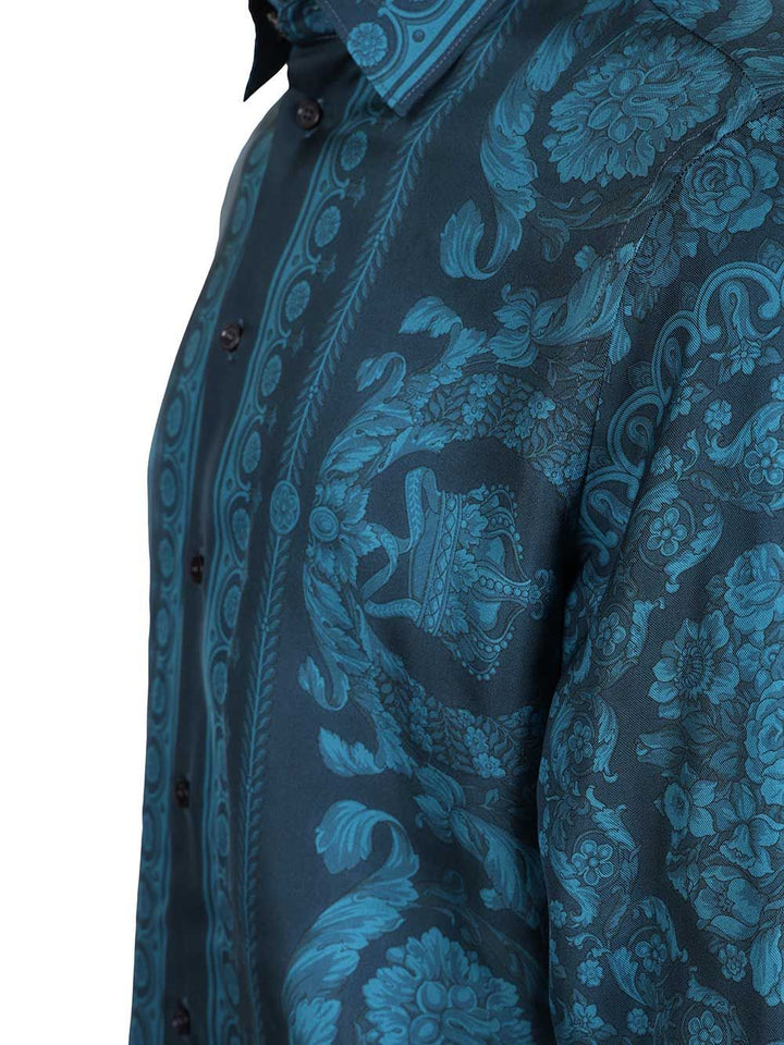 Versace Informal Shirt Silk Twill Fabric  Barocco 92 Print Shirts - Blue | 4e484bcca07f88f8913e1af640fcfb3609428c47