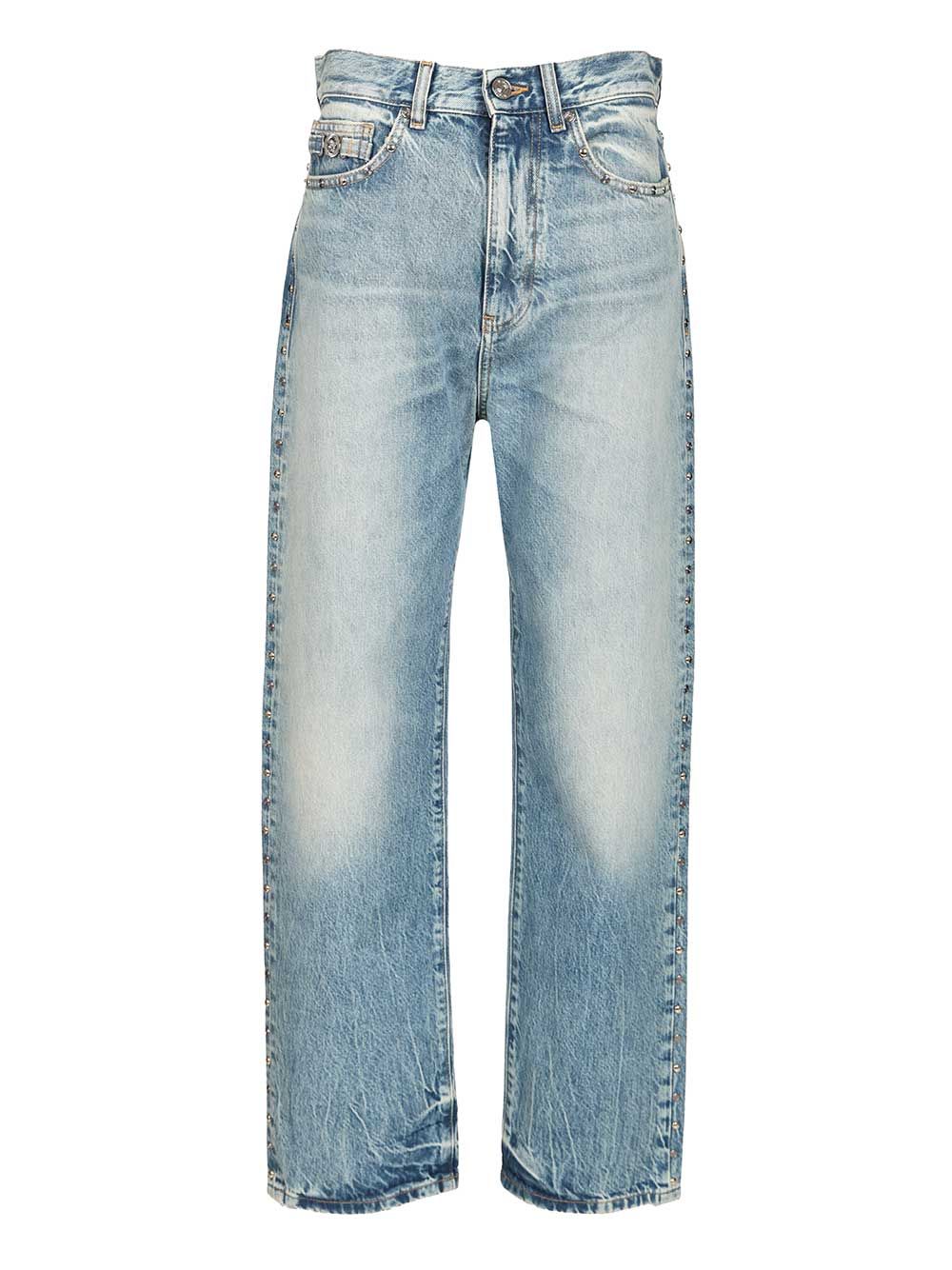Versace Pant Denim Stop Denim And Studs + Stone Wash Light Blue Jeans - Blue | 4e0c20fe7d610521876f13cfaad23e1e9056f628